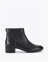 Leather Block Heel Round Toe Ankle Boots