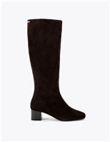 Suede Block Heel Square Toe Knee High Boots