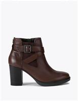 Leather Strap Detail Block Heel Ankle Boots