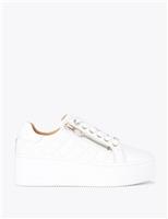 Leather Lace Up Zip Detail Flatform Trainers