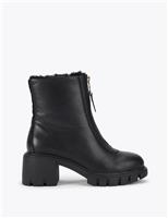 Leather Chunky Block Heel Ankle Boots