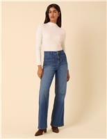 High Waisted Patch Pocket Flared Jeans