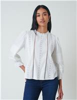 Pure Cotton Frill Neck Lace Insert Blouse
