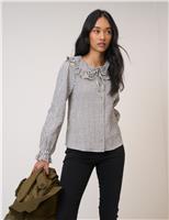 Checked Collared Ruffle Blouse