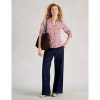 White Stuff Pure Cotton Jersey Printed Collared Shirt Pink Mix
