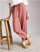 White Stuff Linen Blend Leaf Print Tapered Trousers Green Mix