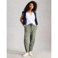 White Stuff Linen Blend Leaf Print Tapered Trousers Green Mix
