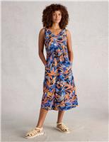 White Stuff Pure Cotton Jersey V-Neck Midi Dress Navy Mix