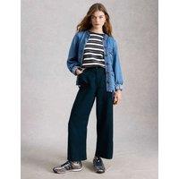 White Stuff Pure Linen Wide Leg Cropped Trousers Navy