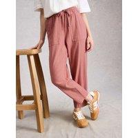 White Stuff Linen Blend Leaf Print Tapered Trousers Pink