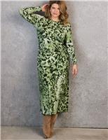 Live Unlimited London Jersey Animal Print Maxi Dress Green