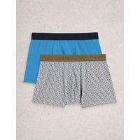 White Stuff 2 Pack Cotton Rich Fish & Plain Boxers Green Mix