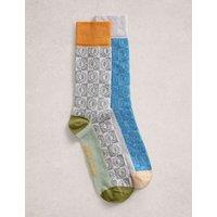 White Stuff 2 Pack Sun Print Cotton Rich Socks Blue Mix