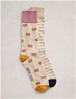 2 Pack Striped Pretzel Cotton Rich Socks