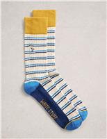 Striped Bird Embroidered Cotton Rich Socks