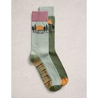 White Stuff 2 Pack Sunset Adventure Cotton Rich Socks Blue Mix