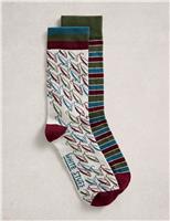 2 Pack Fish & Striped Cotton Rich Socks