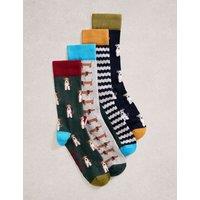White Stuff 4 Pack Novelty Dog Cotton Rich Ankle Socks Grey Mix