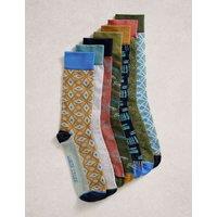 White Stuff 7 Pack Cotton Rich Novelty Socks Green Mix