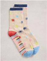Cotton Rich Patterned Ankle High Socks