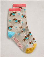 Cotton Rich Fluffy Sausage Dog Ankle Socks