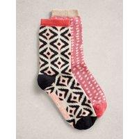 White Stuff 2 Pack Geometric Ankle High Socks Pink Mix