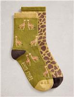 2 Pack Cotton Rich Giraffe Ankle High Socks