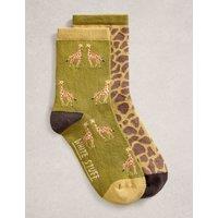 White Stuff 2 Pack Cotton Rich Giraffe Ankle High Socks Green Mix