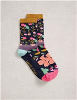 Cotton Rich Floral Ankle High Socks