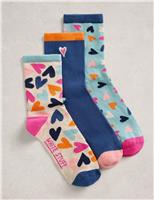 3 Pack Cotton Rich Heart Ankle High Socks
