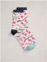 Cotton Rich Floral Ankle High Socks
