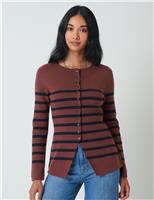 Striped Ribbed Crew Neck Fitted Cardigan