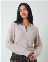 Wool Blend Crew Neck Cardigan