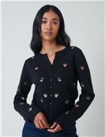 Nobody's Child Pure Cotton Embroidered Ditsy Fitted Cardigan Black