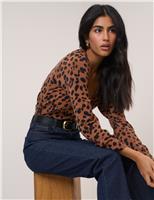 Leopard Print V-Neck Cardigan with Wool