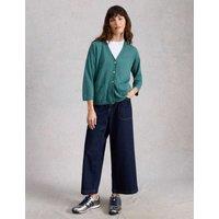 White Stuff Cotton Rich V-Neck Button Front Cardigan Teal
