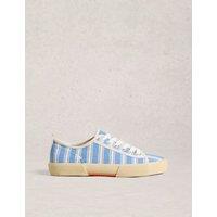 White Stuff Canvas Lace Up Striped Trainers Blue