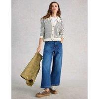 White Stuff Pure Cotton Stripe Collared Cardigan White Mix