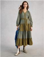 Pure Cotton Checked Midi Tiered Dress