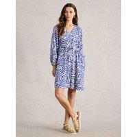 White Stuff Linen Blend Geometric Mini Shirt Dress Blue Mix