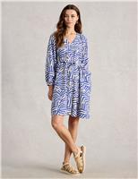 Linen Blend Geometric Mini Shirt Dress