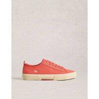 White Stuff Canvas Lace Up Striped Trainers Red