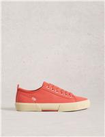White Stuff Canvas Lace Up Striped Trainers Red