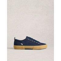 White Stuff Canvas Lace Up Striped Trainers Dark Blue Denim