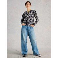White Stuff Pure Cotton Printed Button Front Cardigan Navy Mix