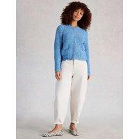 White Stuff Pure Cotton Textured Button Front Cardigan Blue Mix
