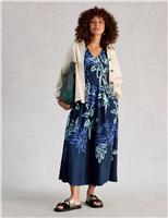 Linen Blend Printed Midi Skater Dress