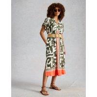 White Stuff Linen Blend Abstract Midi Utility Dress Natural Mix