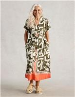 Linen Blend Abstract Midi Utility Dress