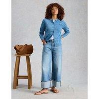White Stuff Pure Cotton Round Neck Cardigan Blue Mix